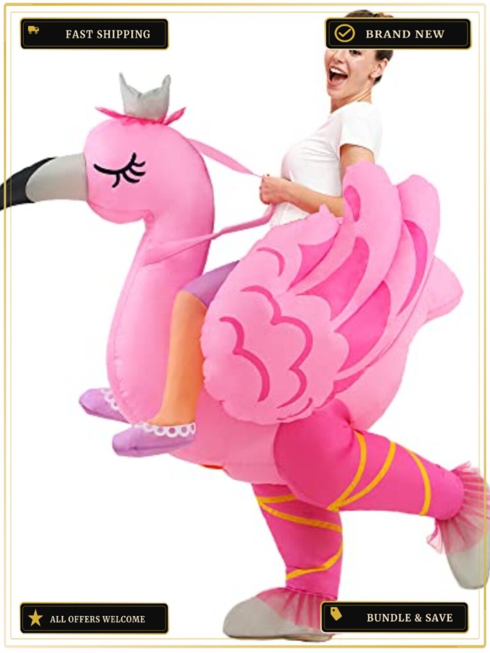 Inflatable Flamingo Costume Adult Blow Up Cosplay Halloween Suit